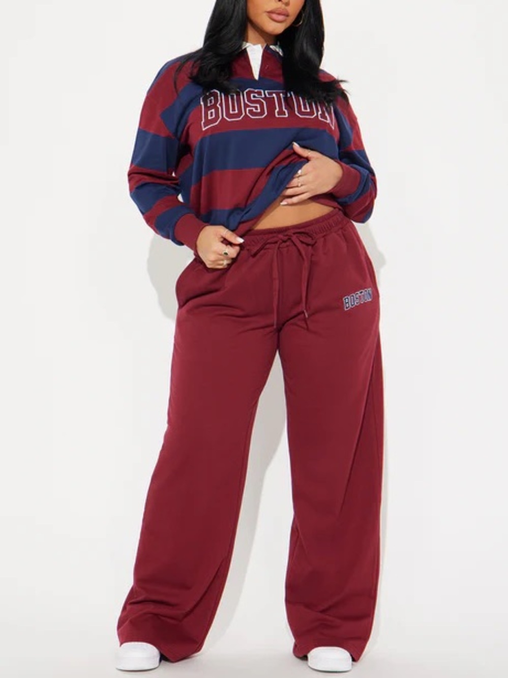 Fashion Nova Wide Leg Jogger Pants in Burgundy